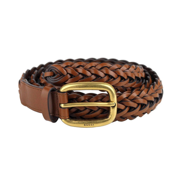 Gucci Other - Gucci Men's Brown Braided Leather Belt With Gold Buckle 380606 2535 (85 / 34)